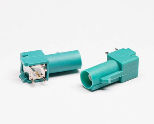 FAKRA射频连接器E型绿色公针插座焊接PCB板穿孔式